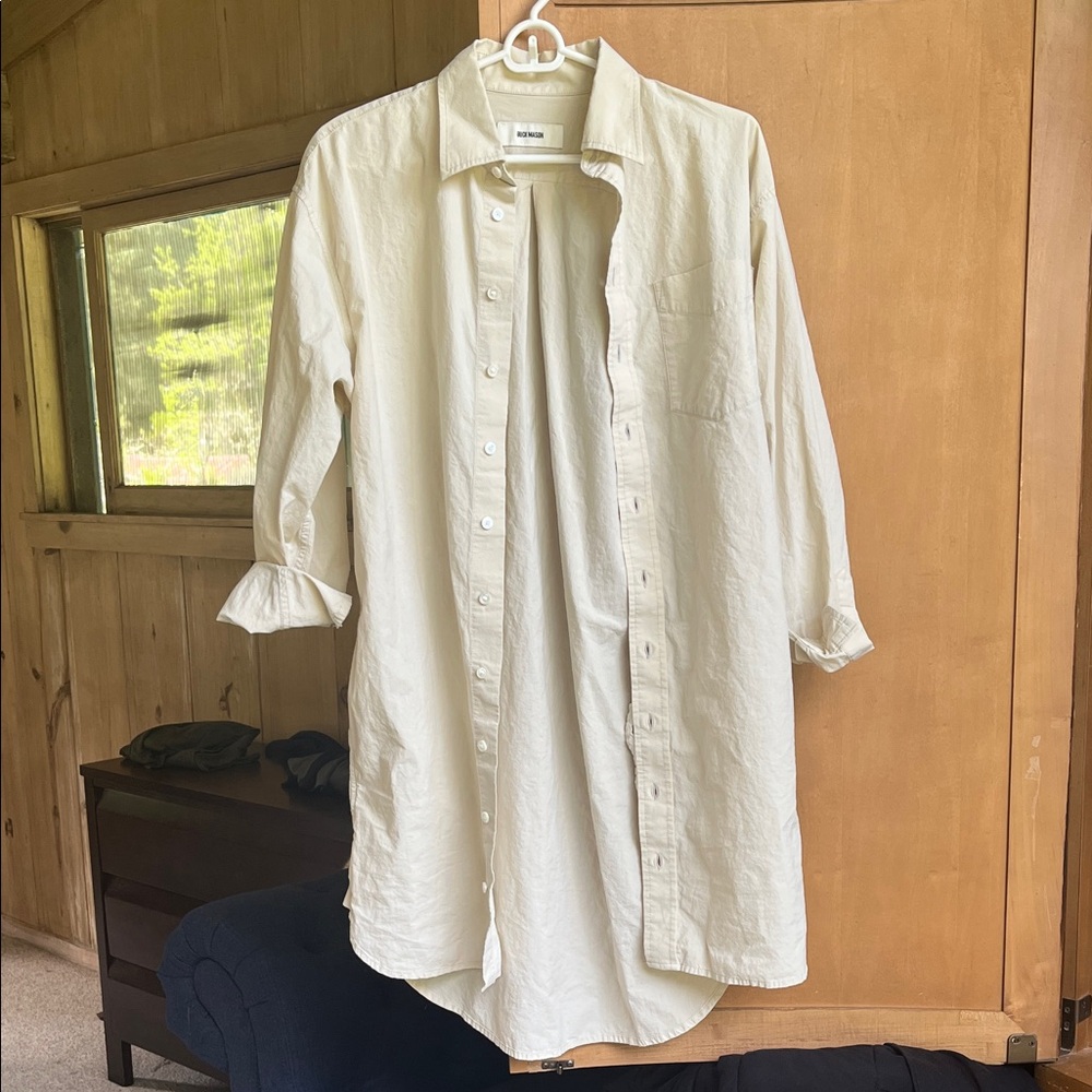 Buck Mason Cream Mainstay Mini B/D Shirt Dress, Small.